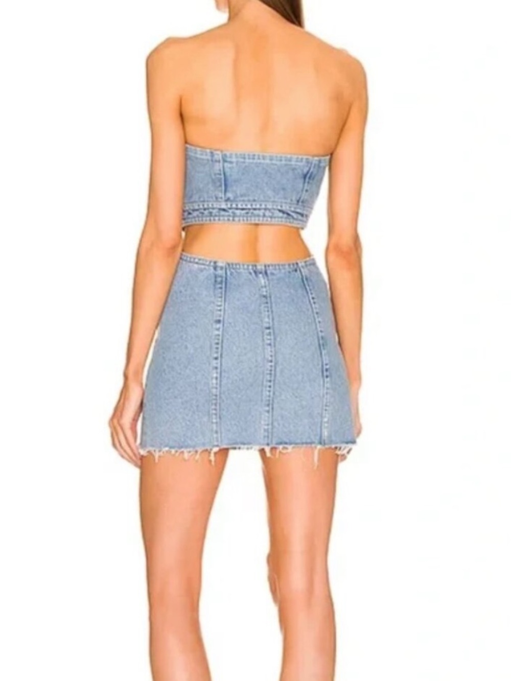 DUNDAS x Revolve Strapless Light Blue Denim Mini Dress with Cutouts - Picture 2 of 9